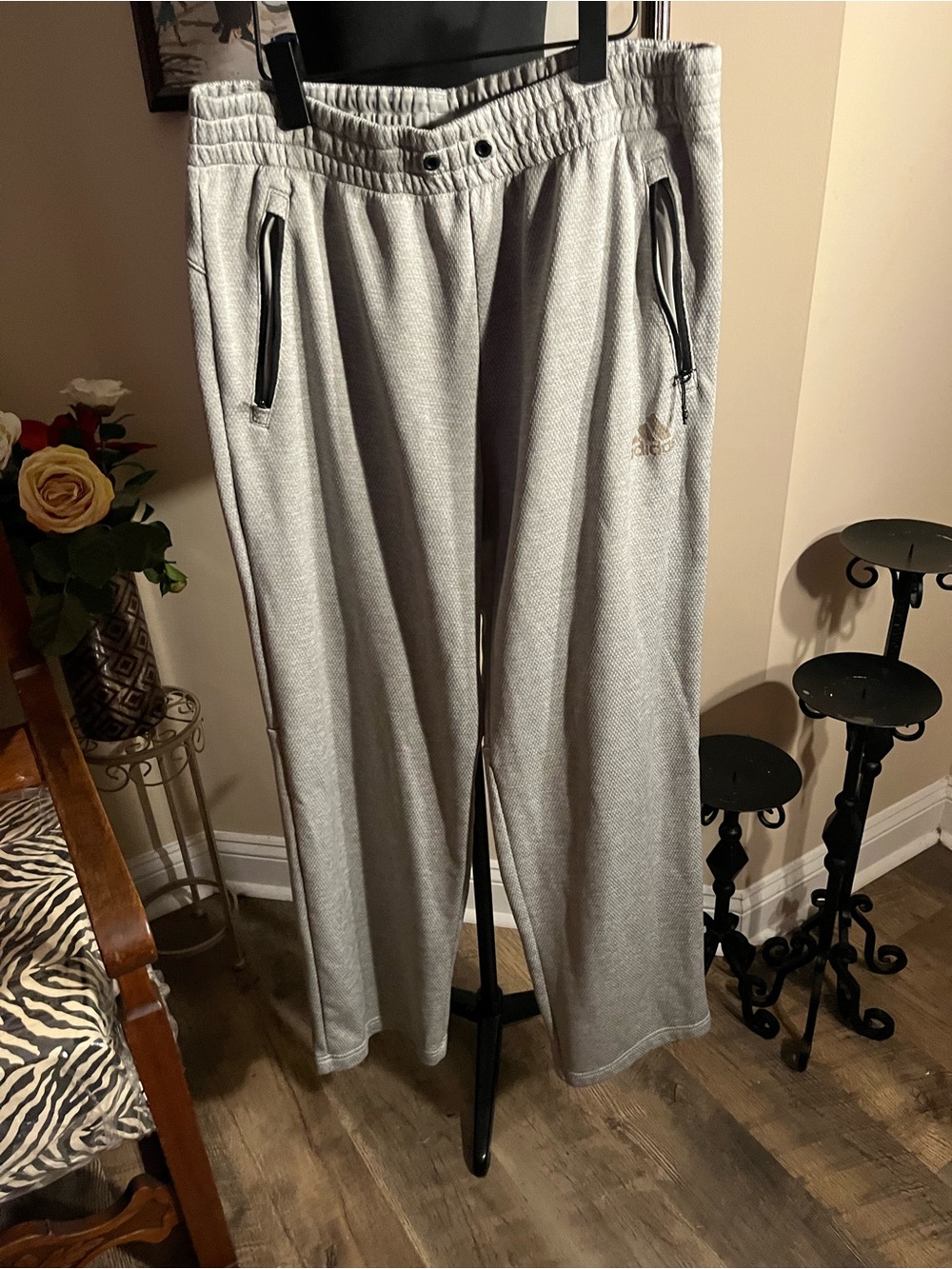Light Gray Zip Pocket Sweatpants with Button Waist